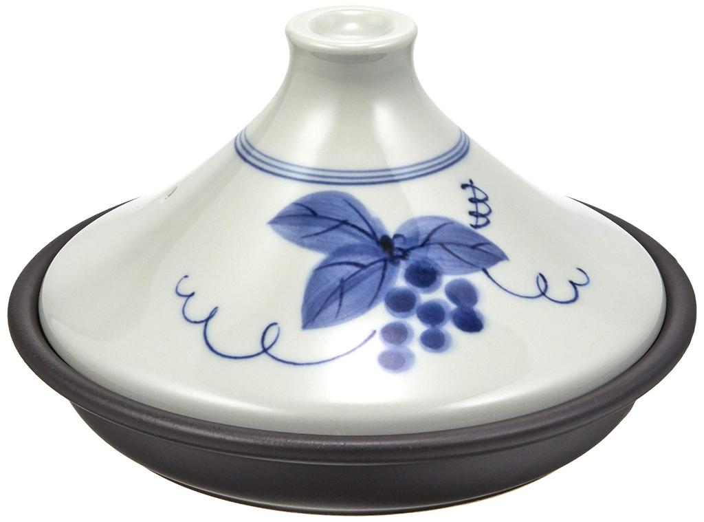 Toyo Ceramics Arita Ware Tagine Pot, 21cm (Heat-Resistant Ceramic Plate), Grape Design, ID-09-03