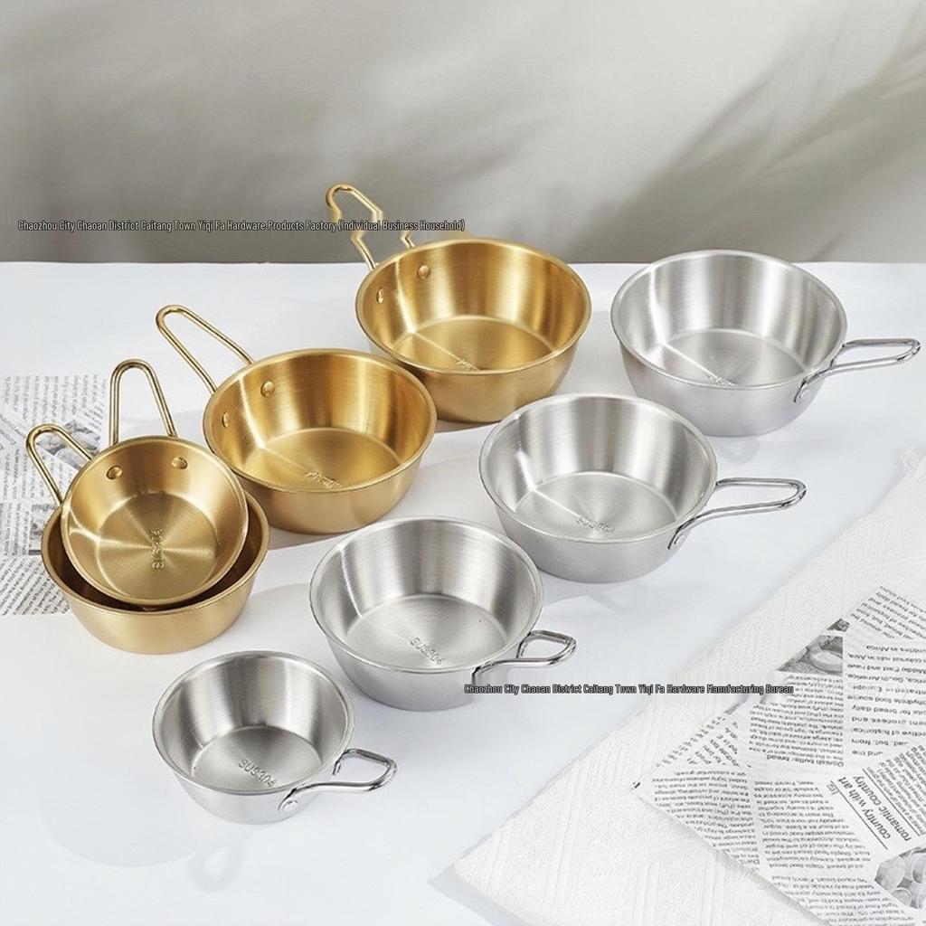 Korean Style Stainless Steel Bowl with Handle for Cooking, BBQ, Seasoning, Instant Noodles, Bibimbap, Cereal, and Outdoor Camping.