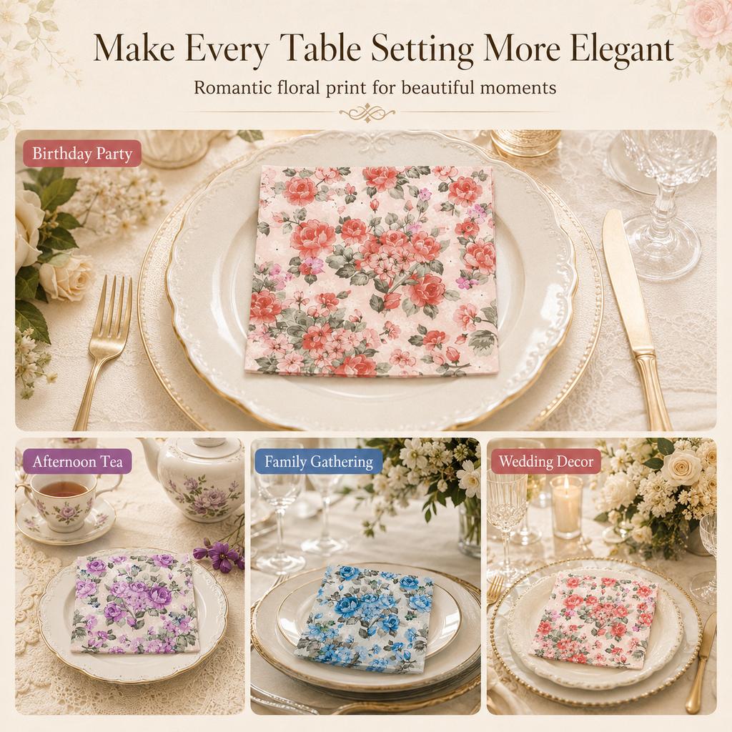 Vintage Floral Rose Paper Napkins 20Pcs Party Table Decor