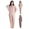 Women's Cotton Pajama Set Button Down Long Sleeve Top And Long Pants Loungewear Set Casual 2 Piece Sleepwear