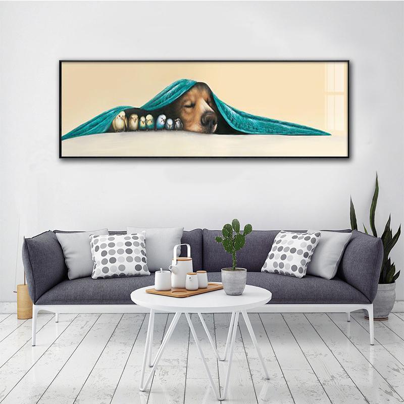 

Животное, милая спящая собака, птица, холст, живопись, постеры и принты, настенные художественные картины для гостиной, домашний декор, без рамки 20*40cm