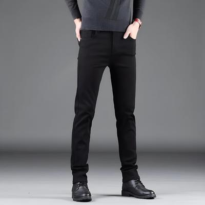 Spring Autumn Men's Pure Black Slim Jeans Elastic Straight Pants Business Fashion Leisure Korean Vintage Denim Pants Male