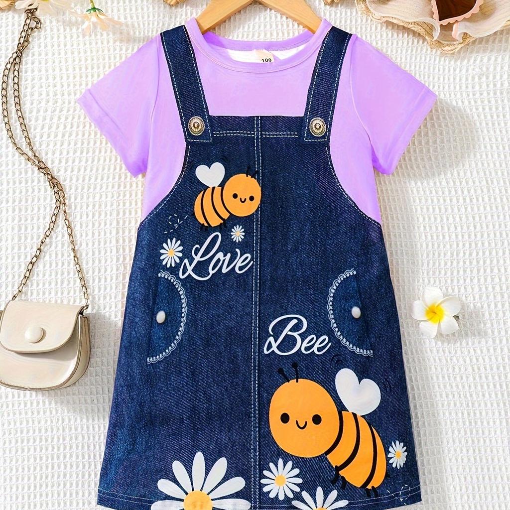 Funny Strap Print Girl Clothes Children Dresses Summer Kids Clothes Round Neck Streetwear Girl Dresses Cartoon Cute Girl Outfits
