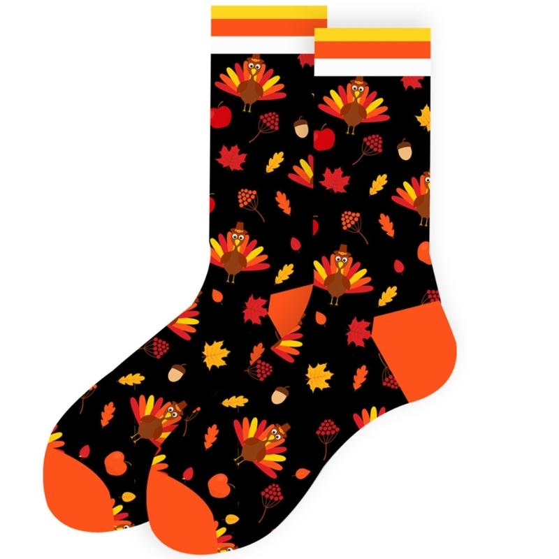 Adults Autumn Socks with Cute Thanksgiving Patterns Maple Leaves Pumpkins Turkey Prints for Parties and Daily Comfort