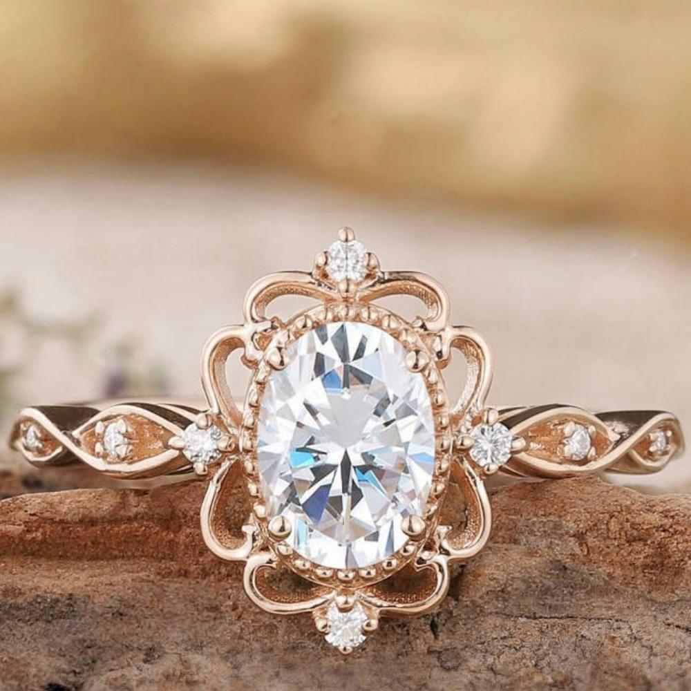 

Luxury European and American Jewelry Supply, Rose Gold-plated Flower Zircon Ring Women s Simple Fashion Jewelry No. 10