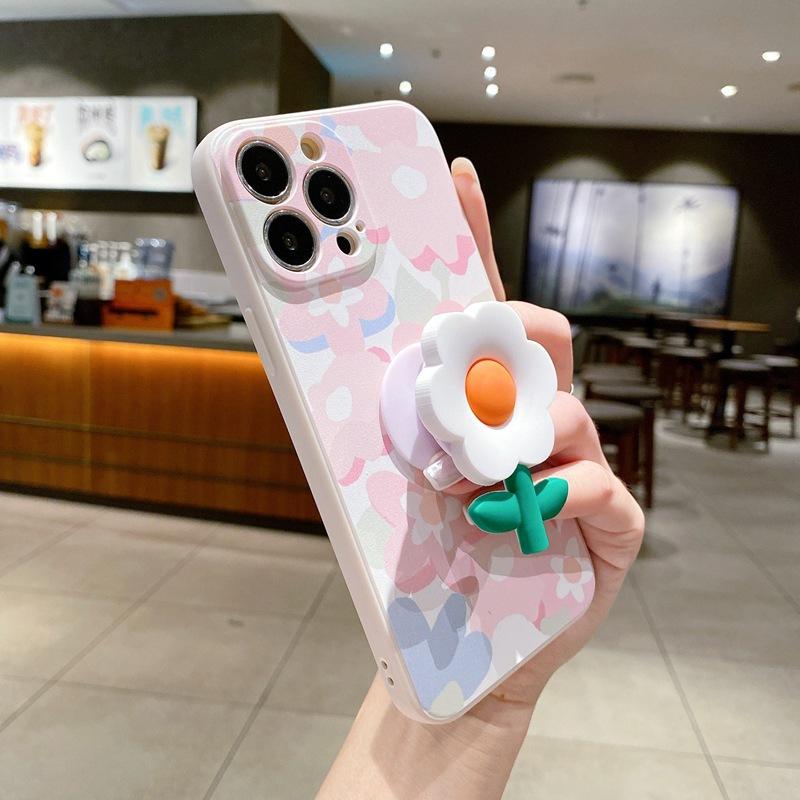 Small fresh for iPhone16 mobile phone case Apple 15promax painted flower holder XSMAX women's soft case