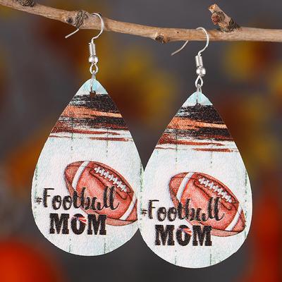 Neue Super Bowl Football MOM Buchstaben doppelseitige Wassertropfen PU Leder Ohrringe weiblich