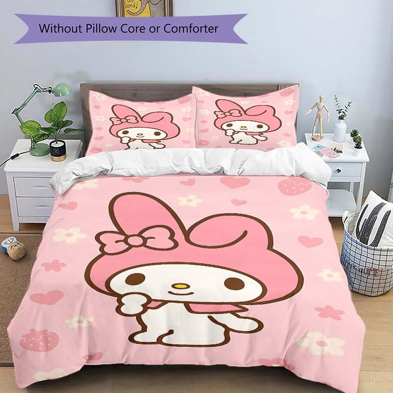3pcs My Melody Cute Wallpaper Print Cover Set Ultra Soft, Breathable, and Comfortable Bedding with Stylish Design for Bedroom and Guest Room Deco