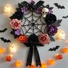 Artificial Skull Halloween Wreath, Dark Flower Wreath for Door, Wall and Entryway Decoration, Halloween Party Backdrops Store Window Display