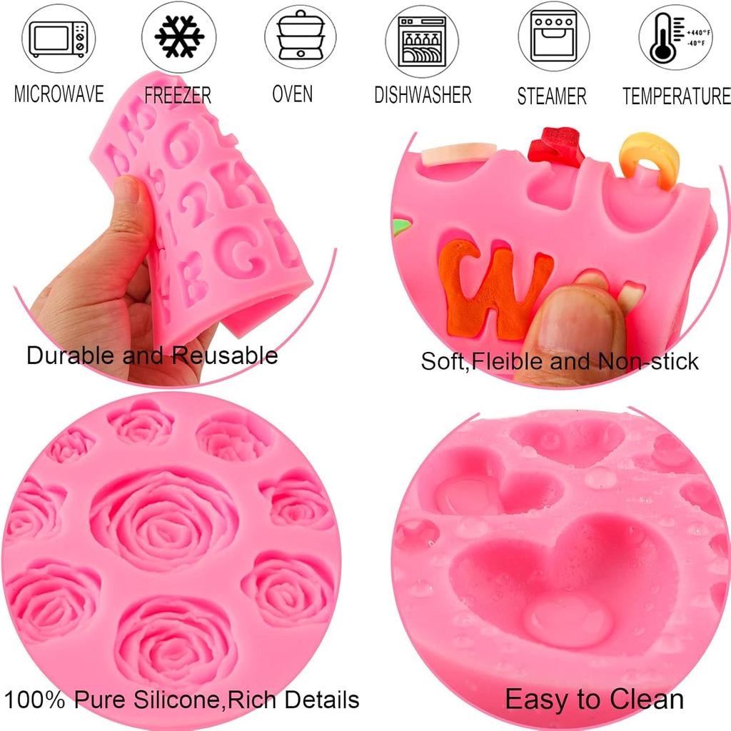 5-Piece Silicone Letter Number Mold Set, Heart Flower Chocolate Candy Clay Mold for Fudge Cake Decor