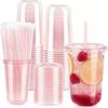 100 Pack 16 oz Plastic Cups, Disposable Iced Coffee Cups with Lids and Straws,  Smoothies Milkshakes Juice, Sturdy Crystal Clear, Home Office Party