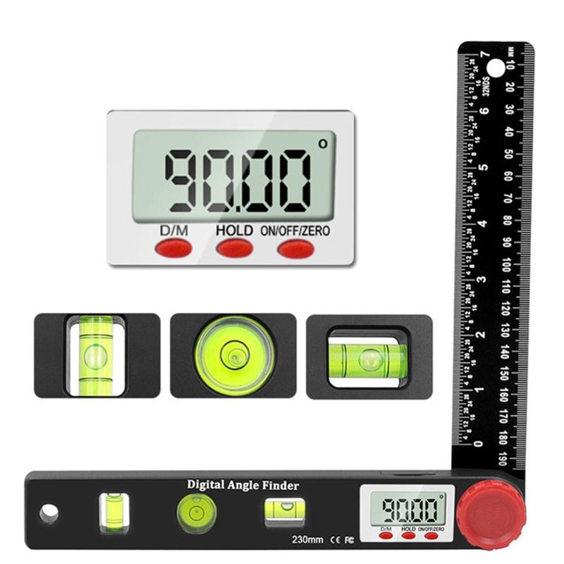 Localizador de Ângulo Eletrônico 0-360° Transferidor Digital com Visor LCD 4 em 1 Régua de Ângulo de Alta Precisão Medidor de Ângulo Medida