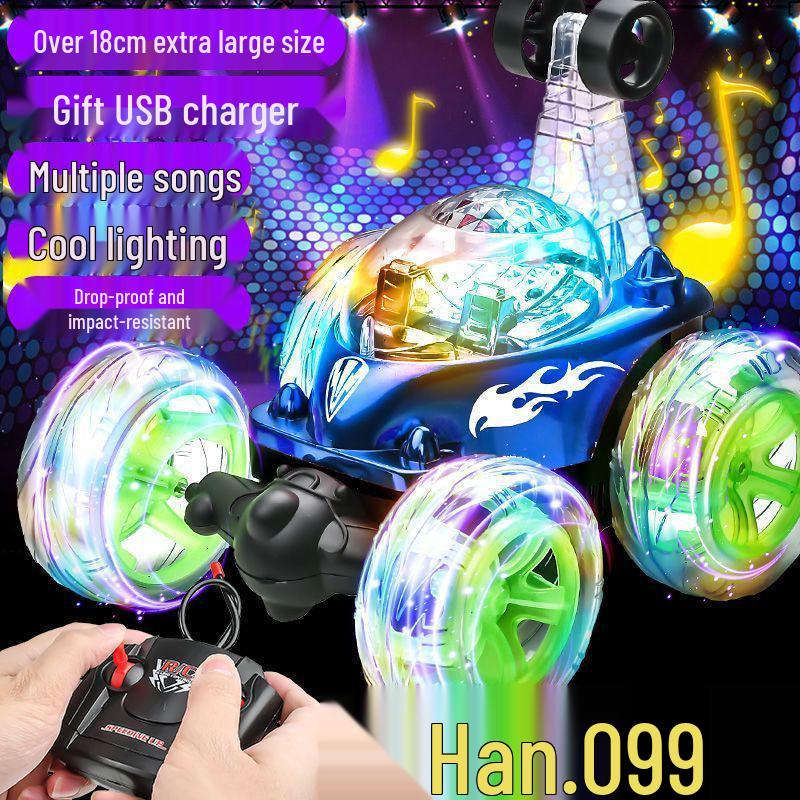 Remote Control Stunt Car with Lights, Music, and Twisting Action - Transforming Toy for Kids