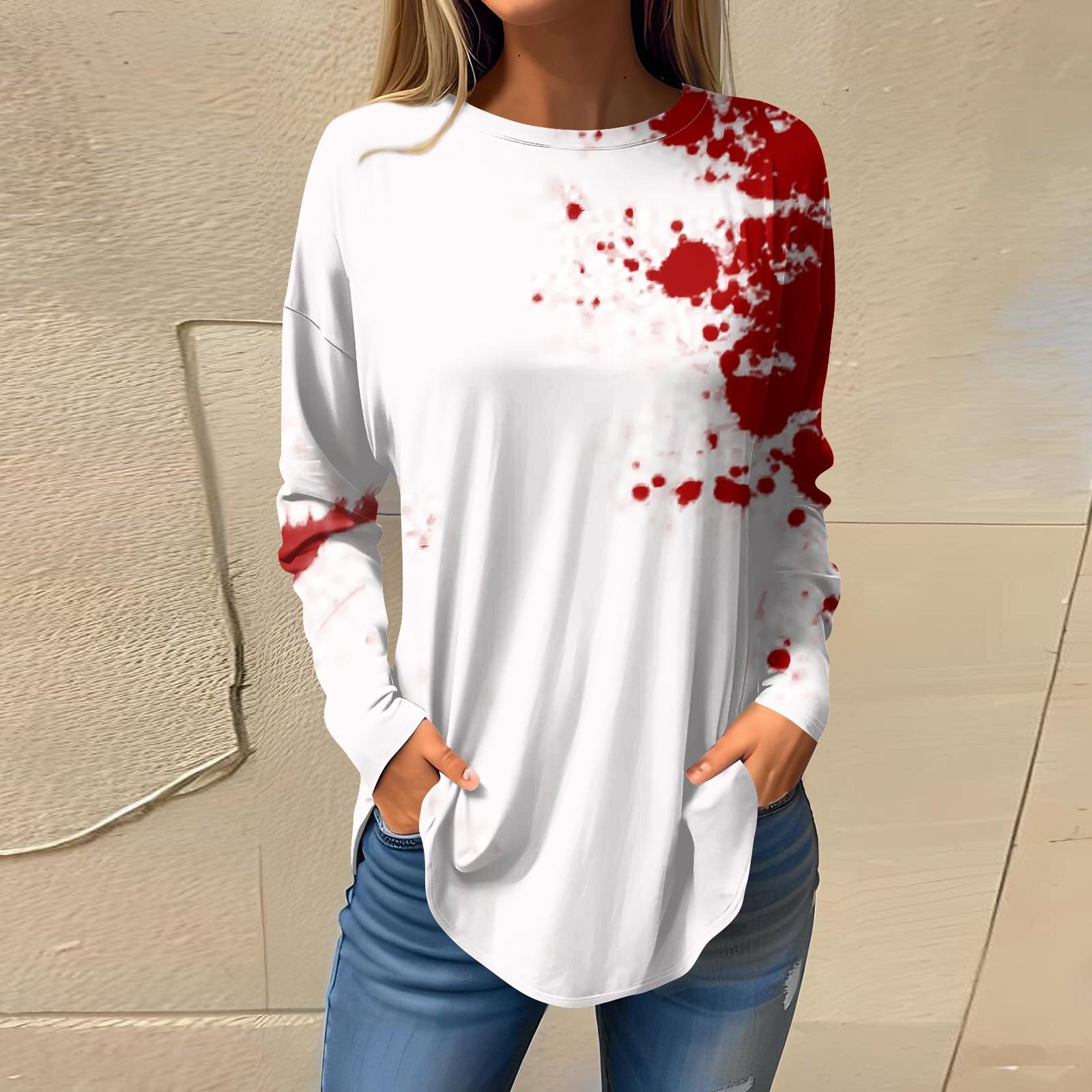 Женская свободная футболка с длинным рукавом с круглым вырезом и принтом — фото 5