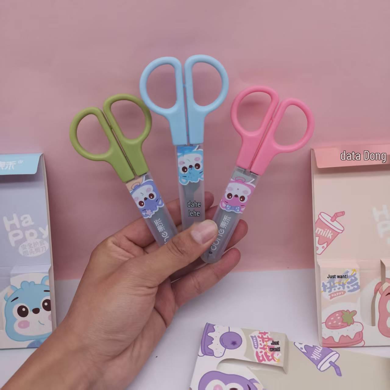 Cute 2801 Cartoon Student Scissors – Children s Stainless Steel Crafting Tool with Sheath.