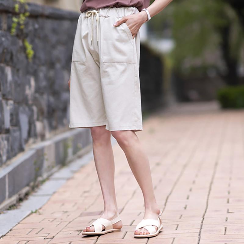 Pantaloni Scurți Femei Vară Ușori cu Talie Înaltă cu Picior Larg Casual Lungime Medie Picior Drept Mărimi Mari Talie Elastică Pantaloni Treisfert pentru Femei