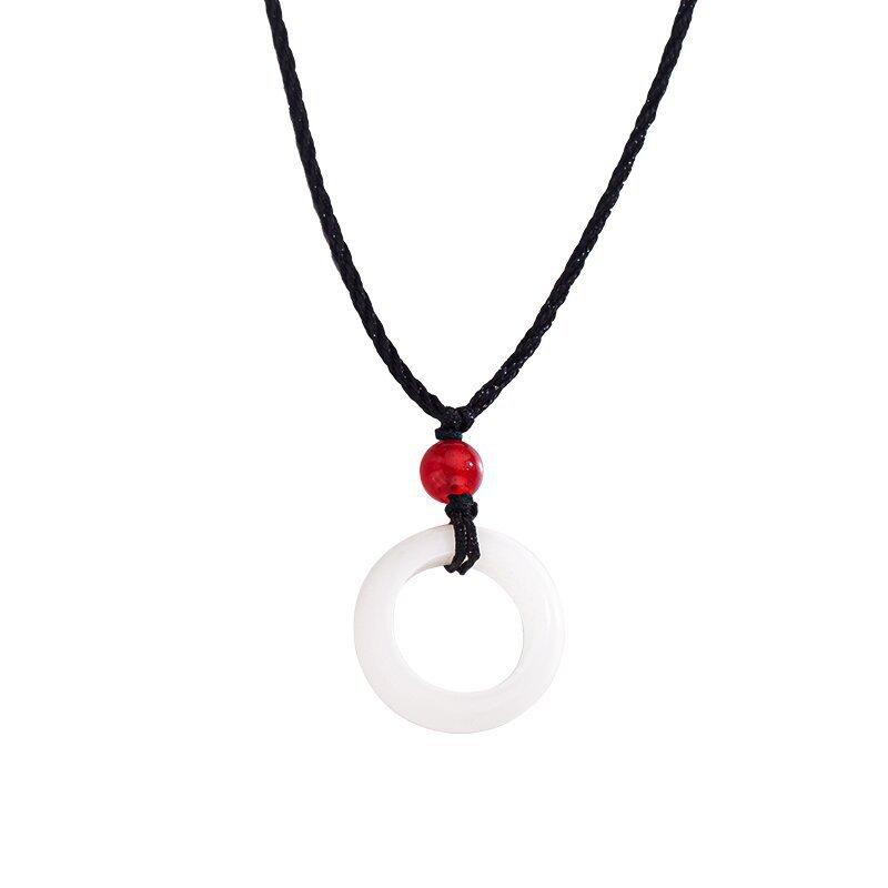 Chenxi, White Jade Bodhi Safety Buckle Ring Necklace Simple Woven Necklace Rope Men's and Women's Black Rope Necklace