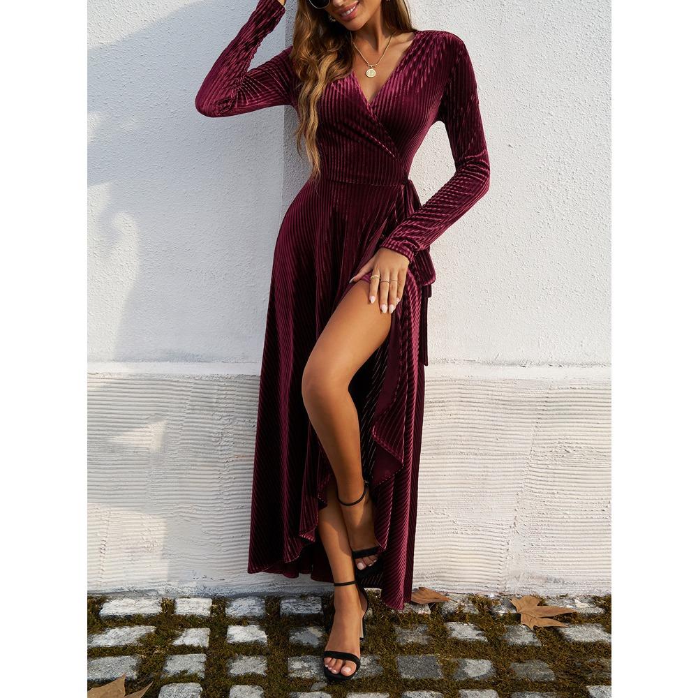 

Женское осенне-зимнее платье-темперамент Pure Desire с V-образным вырезом и высокой талией, красные элегантные платья для женщин XL