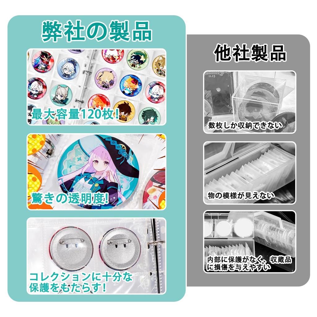 Homgaty Badge Storage 57mm 10 Pages Display Badge Storage Case for Favorite Holds up to 120 A4 120 Large Protective Anime, Badges, Display,