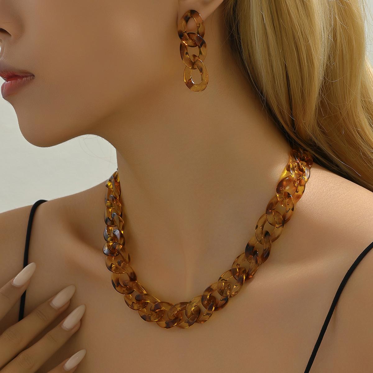 

Vintage Thick Edge Cuban Gothic Earrings Necklace For Women CCB Gold Color Chain Necklaces Charm Party Jewelry set