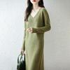 Women Sweater Dress 100% Wool MODERN NEW SAGA V-neck Knit Long Pullover Winter Jumpers Wool Long Dress Female