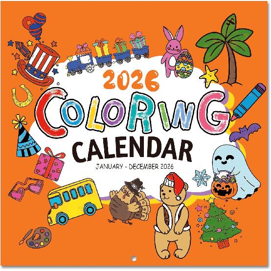2026 Calendar - Kids Coloring Wall Calendar 2026, 12 Monthly Holiday Square Calendar from Jan.2026 - Dec.2026, 12  x 24  (Open), Thick Paper Wall Kids Coloring Wall Calend