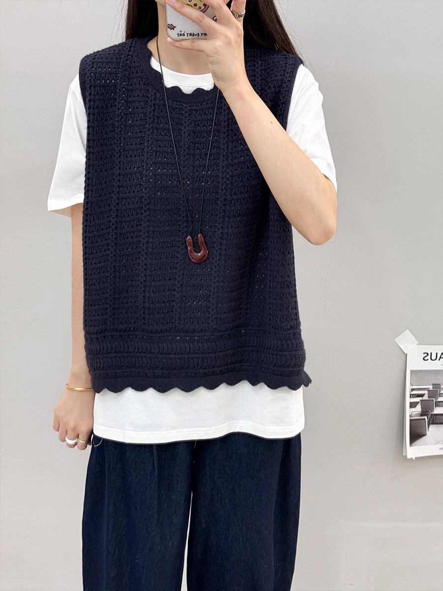 

Хлопок Мериносовая Шерсть Кружево Ажурный Ретро Жилет - Универсальный и Свободный Вязаный Топ без Рукавов для Осени One Size (45-73 kg) серый/древесный уголь