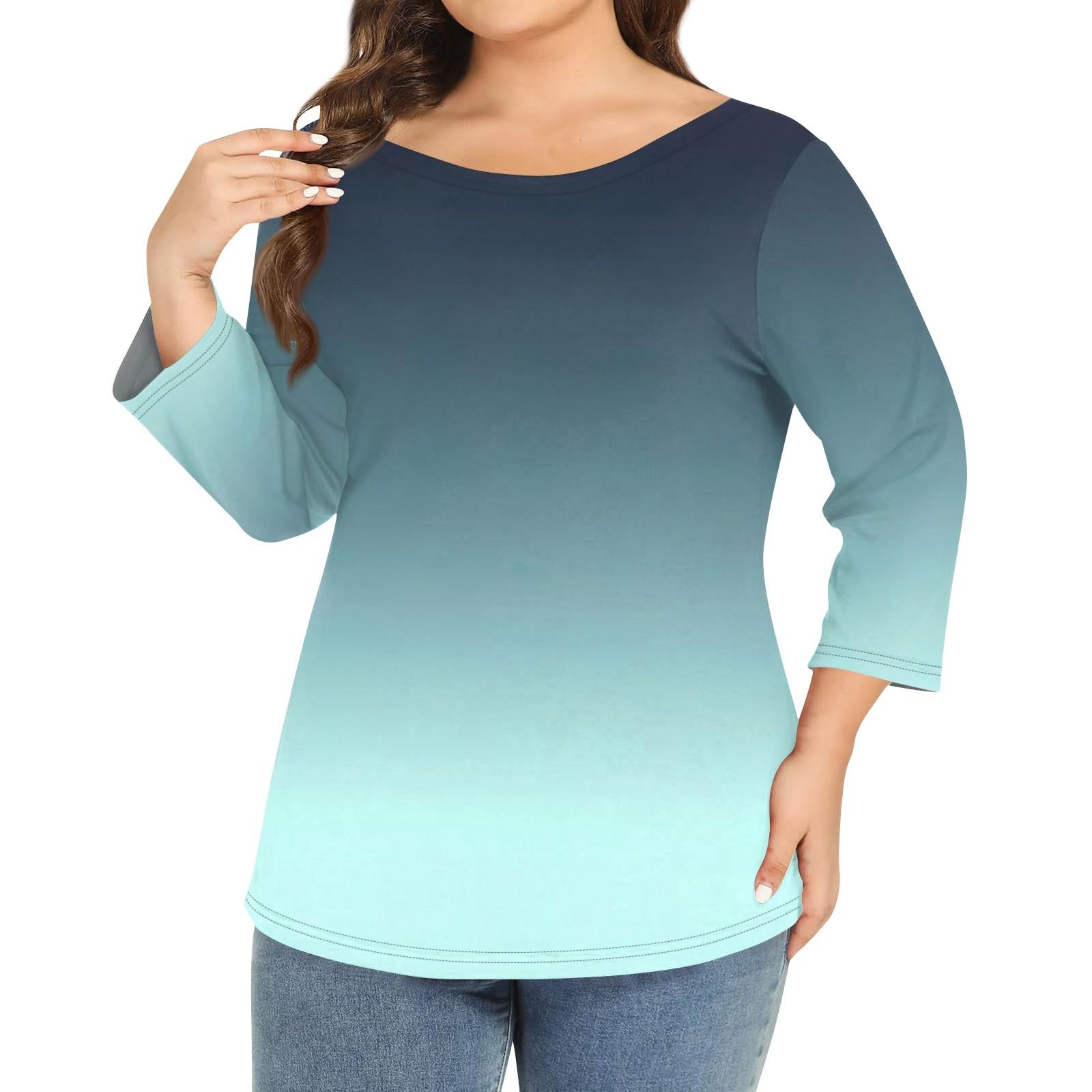 

Женский однотонный топ больших размеров с круглым вырезом и рукавами 3/4 XXXL