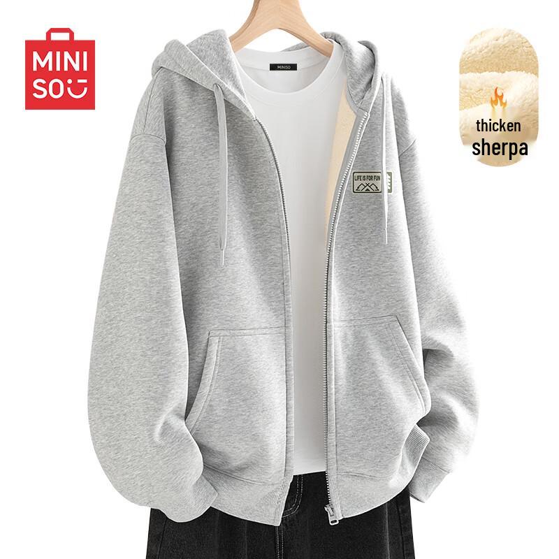 MINISO Men's Winter Fleece Hooded Cardigan Jacket