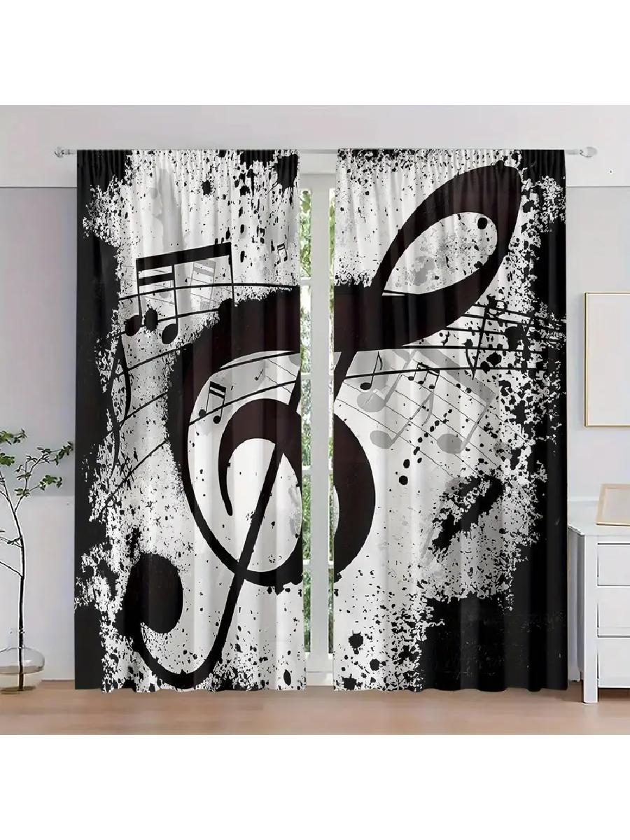 

2pcs Artistic Music Note Printed Curtains, Designed for Light Filtering, Quality Material, Ideal for Music-Themed Home Window De 24x59in(60x150CM)x2&Rod Pocket