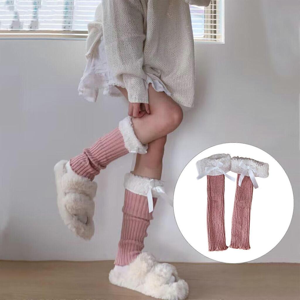 Women Knitted Winter Stocking Leg Warmers Long Socks Boot Cuffs Toppers Legging Pads Knee Brace Pads Knee Warmers Sleeve White