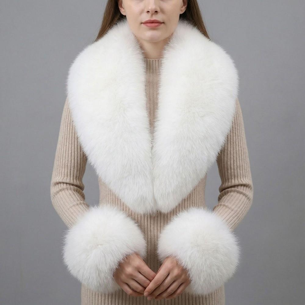 Detachable Collar Cuffs Set Soft Touch Neck Warmer Versatile Faux Fur Scarf Shawl Evening Date