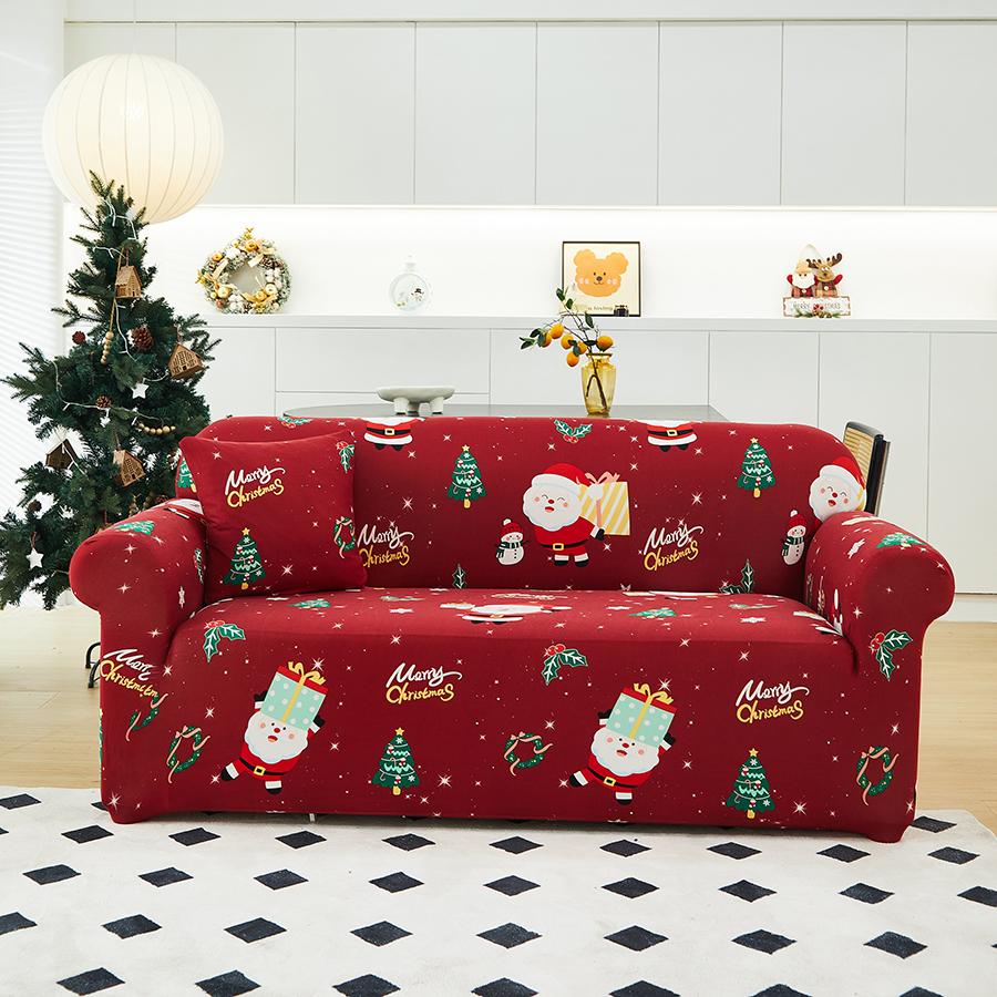 1pc Christmas Sofa Slipcover Stretch Non-slip Sofa Cover Festical New Year Xmas Couch Cover Universal Sofa Protector Home Decor