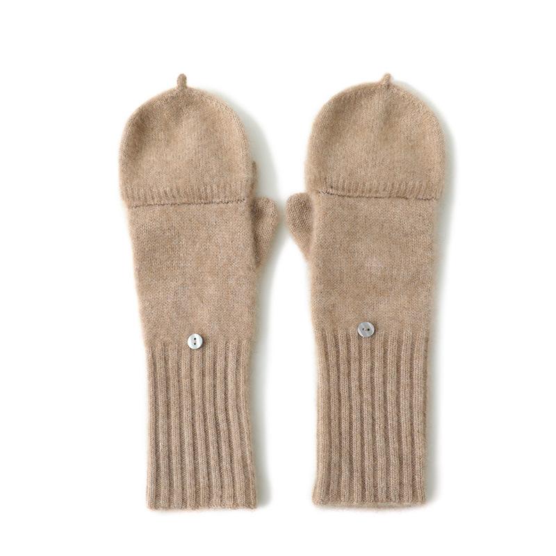 Cashmere Autumn and Winter New Solid Color Thickened Cycling Flip Cover Men's and Women's Cold Proof and Warm Knitted Split Finger Gloves