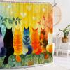 Watercolor Colorful Kitten Shower Curtain,Bathroom Decorative Shower Curtain, Printed Fabric Home Curtain With Hooks