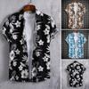 Camisa Masculina Manga Curta Lapela Fechamento por Botões Fina Anti-pilling Verão Estampada com Flores Camisa Havaiana Roupa de Praia