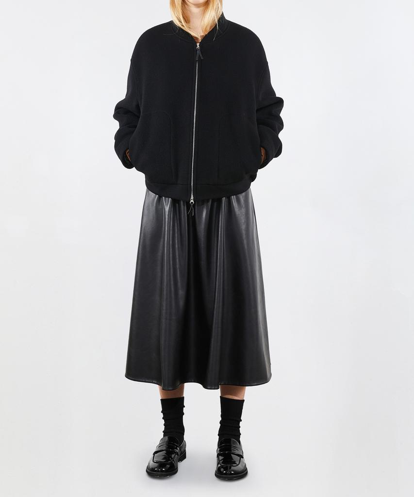Boyeon Faux Leather Long Flare Skirt Black 0061