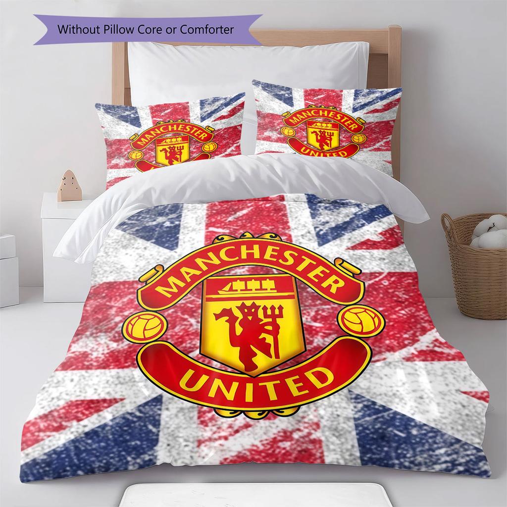 Manchester United F Pattern Bedding,Quilt Set Quilt Cover Pillowcase Home Birthday Gift(1 * duvet cover + 2 * pillowcase, without core)