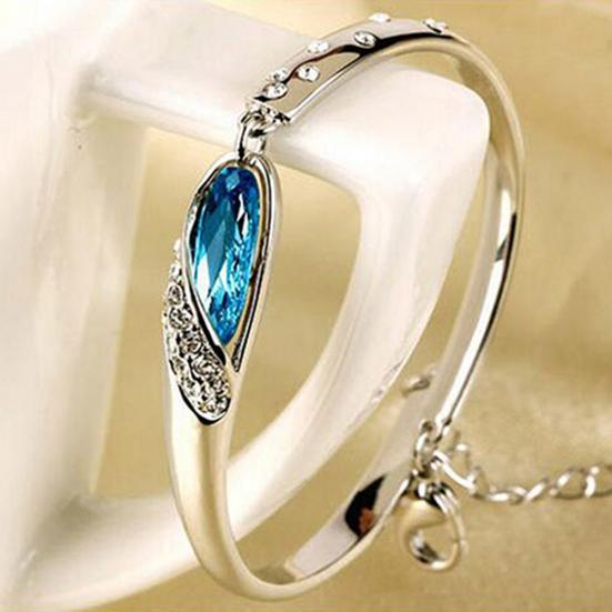 Fashion Women Silver Plated Crystal Chain Bangle Cuff Charm Bracelet Jewelry