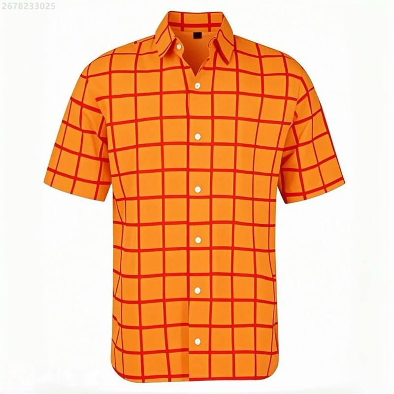 Men's shirt short-sleeved shirt Hawaiian style red and blue plaid lapel casual breathable non-iron vacation street wear XS-6XL