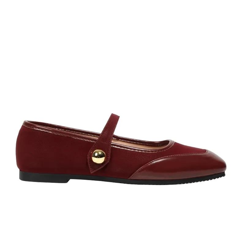 

2026 Autumn New Women s French retro soft PU leather shoes light mouth soft sole simple flat sole shoes for women 35 красный