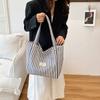 Ctrast Color Stripes Women Shoulder Bags Versatile Ladies Large Capacity Tote Bag Lightweight Portable Female Shopping Handbag