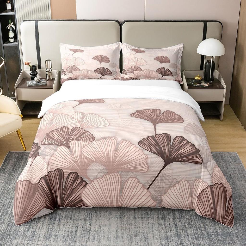 Duvet Cover Sets Ginkgo Leaves Pattern Nature Botanical Leaf Aesthetic Bedding Sets with 2 Pillow Shams Queen King Size No Quilt