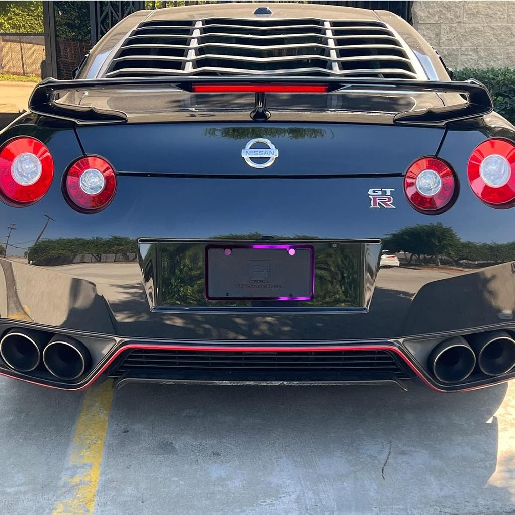 Ized Laser Etched Purple Chrome T304 Stainless Steel License Plate Frame 2 Holes Slim Universal Fit, Aluminum Screw-On Cap Cover, Rust-Proof,