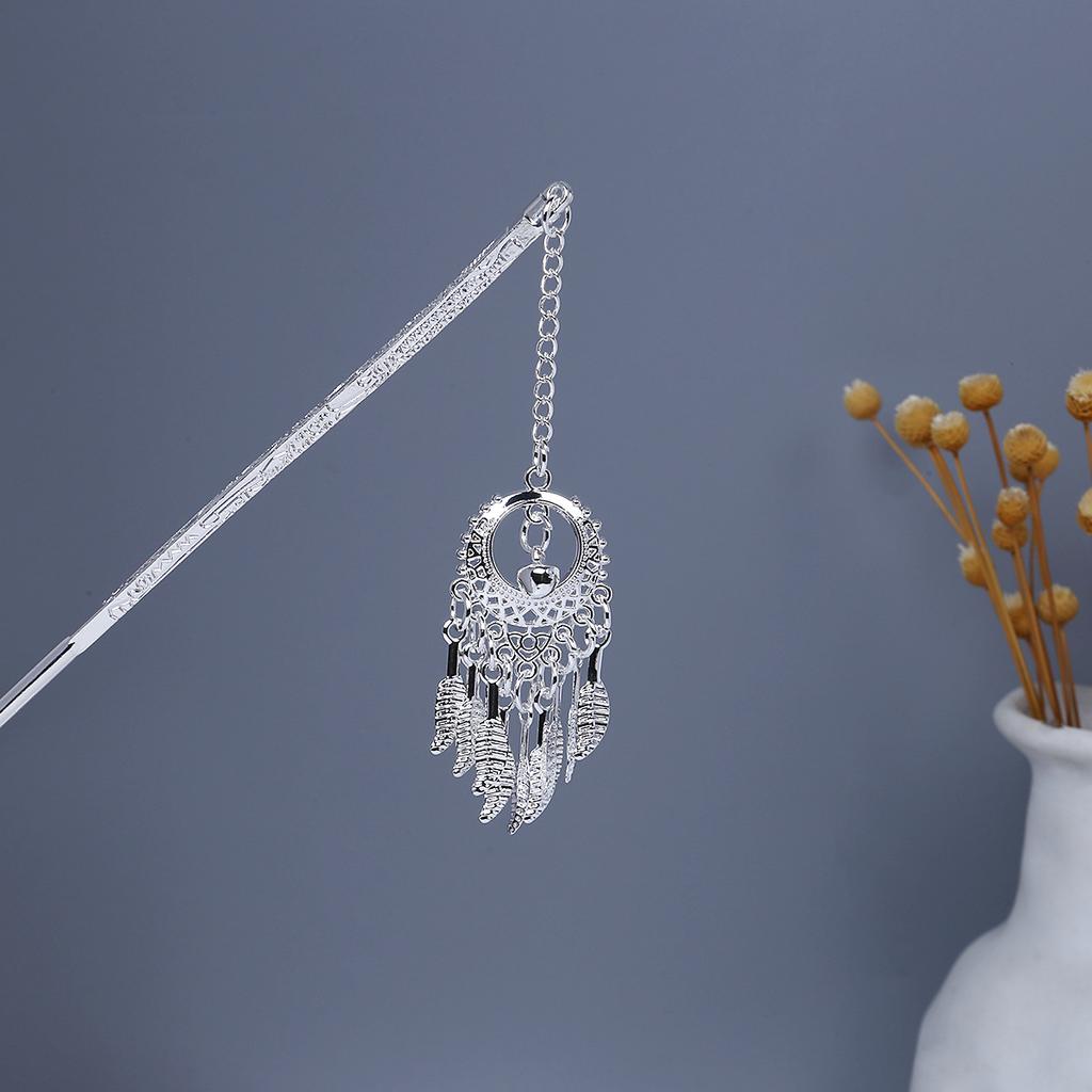 Miao Geometric Hollowed Out Step Shaking Tassel Hairpin Vintage Peacock Tassel Ancient Wind Cheongsam Cheongsam Hanbok Hair Ornaments