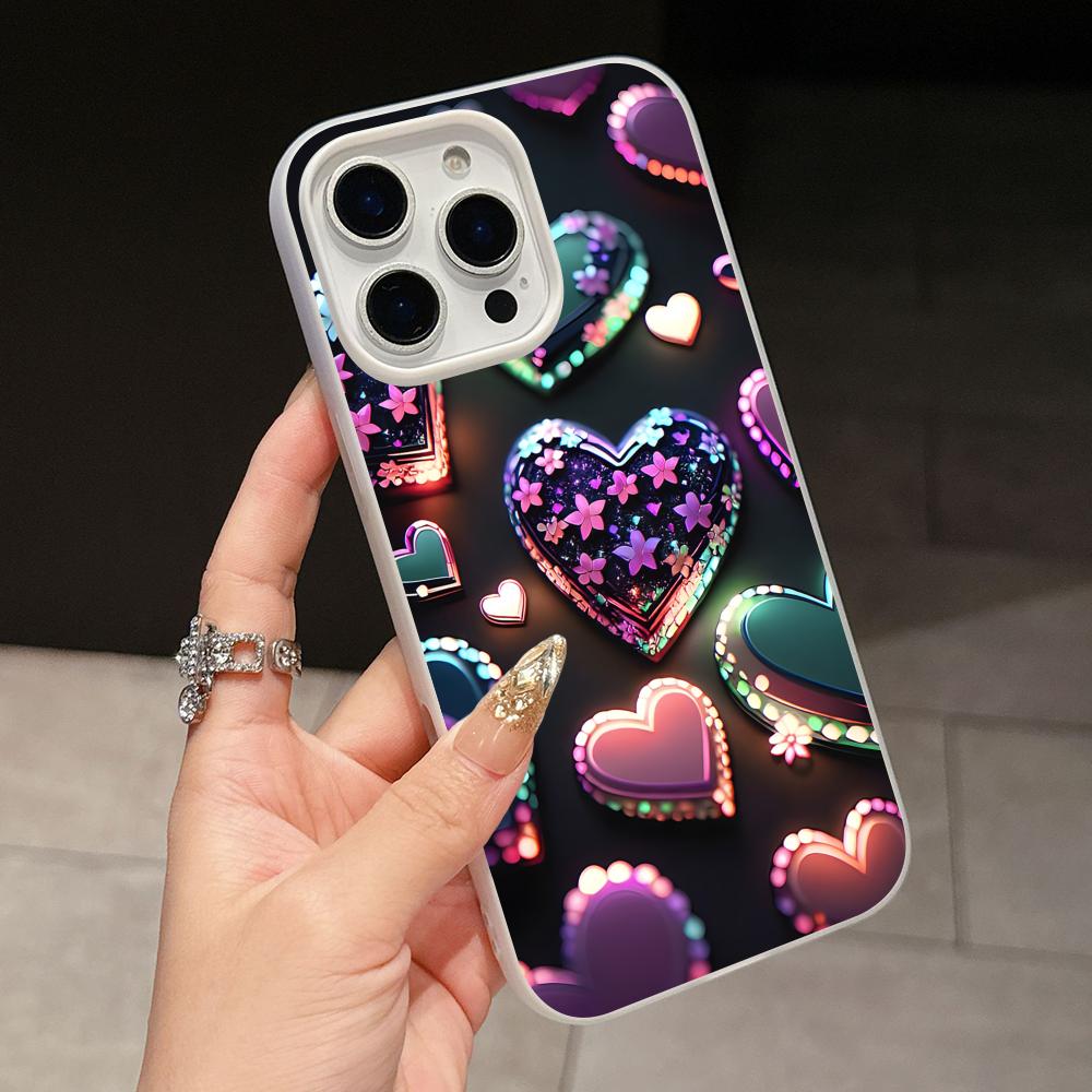 Y2K Glowing Hearts Jelly Double Layer White Mobile Phone Case for iPhone 17 16 15 14 13 12 11 Air Pro Max Plus Protective