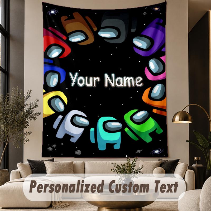 Custom Text Printed Tapestry Among Us Pattern Large Wall Hanging Indoor Room Decor