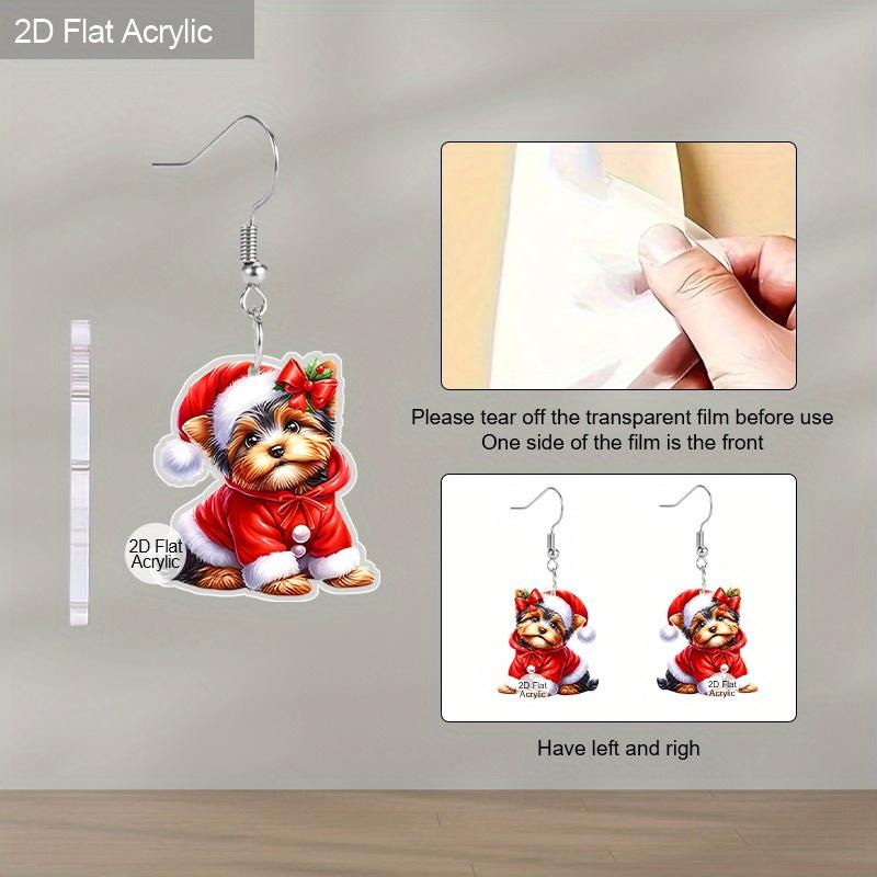 2D Flat Christmas Cartoon Christmas Costumes Hat Dog Double-sided Pattern Earrings Jewelry Gift for Women Female