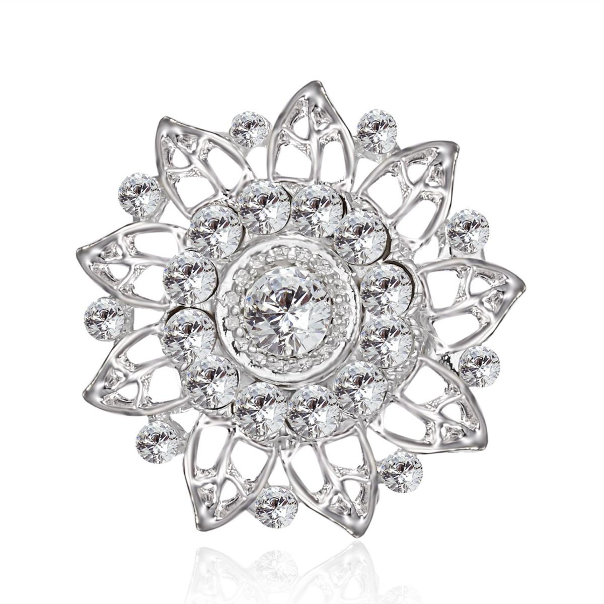 Elegant Trendy Rhinestone Flower Brooches For Women Men  Crystal Snowflake Floral Bridal Buckle Pins Plant Badge Jewelry