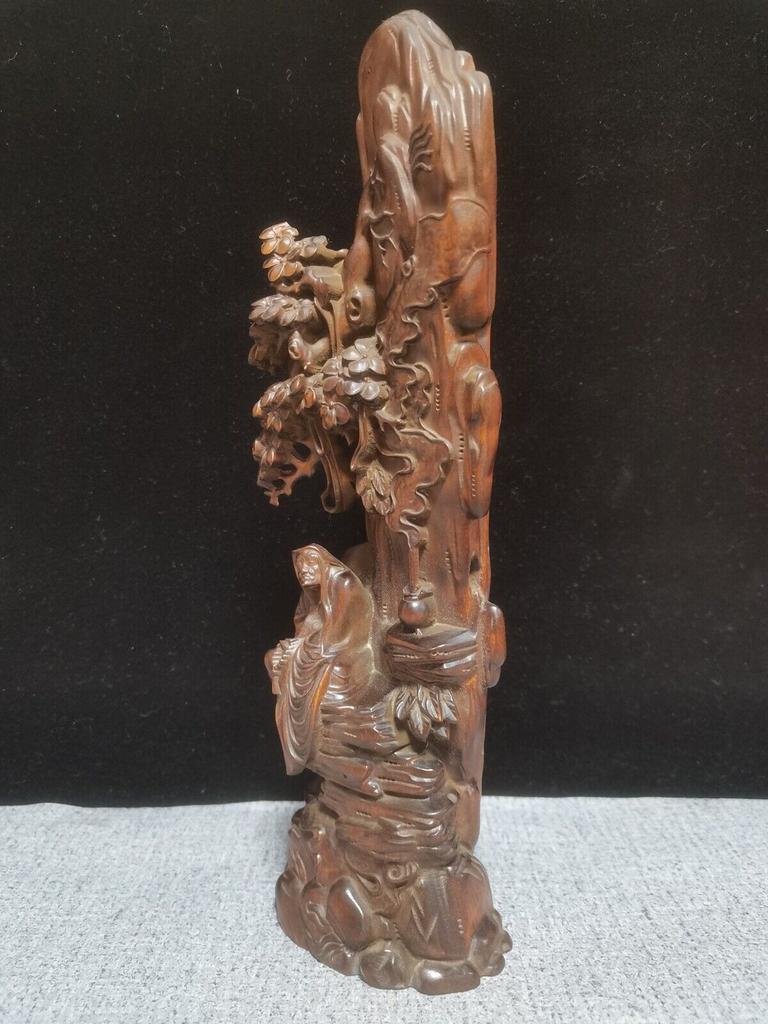 Chinese Antique Wood Carving Boxwood Wooden Sculpture Buddha Dharma Arhat Statue